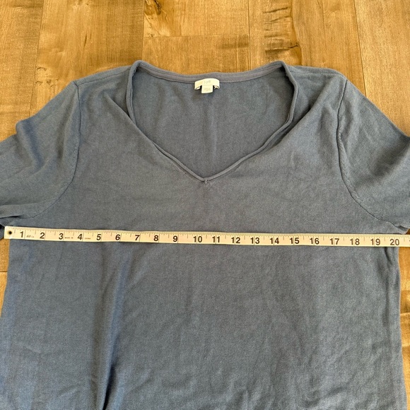 J Jill Tunic Sweater Top Women Medium Fringe V-Neck Blue Fall Winter - Picture 6 of 7